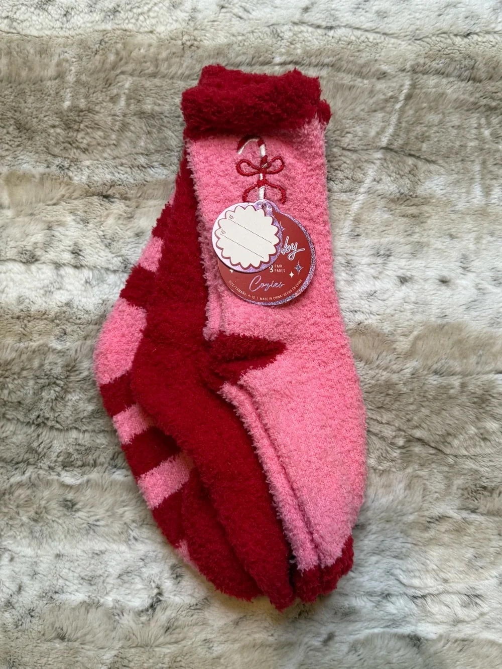 *NWT* Cozy Plush Pink & Red Holiday Fuzzy Socks 3-Pack, MSRP:$18